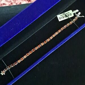 Natural Red Zircon Tennis Bracelet in 925 Sterling Silver.